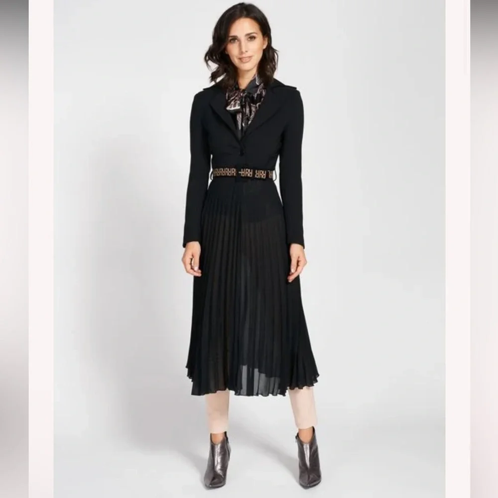 Rinascimento Plissé Coat Midi Crepe Long Coat in Black - Medium - Picture 2 of 5